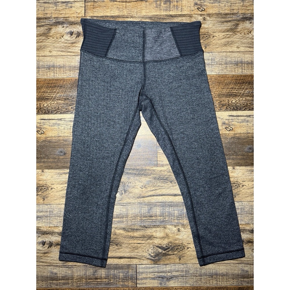 Lululemon Leggings size 6 Wunder Under Crop Mid Rise 21" Black Gray Herringbone